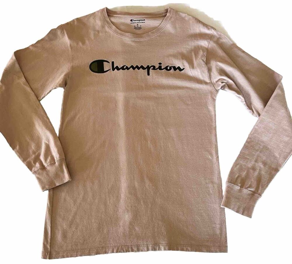 Champion Men’s Authentic Athletic Wear Pink Long Sleeve T-shirt Logo Medium